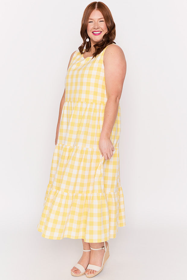 Maisy Yellow Gingham Dress – Yellow Gingham midi dress