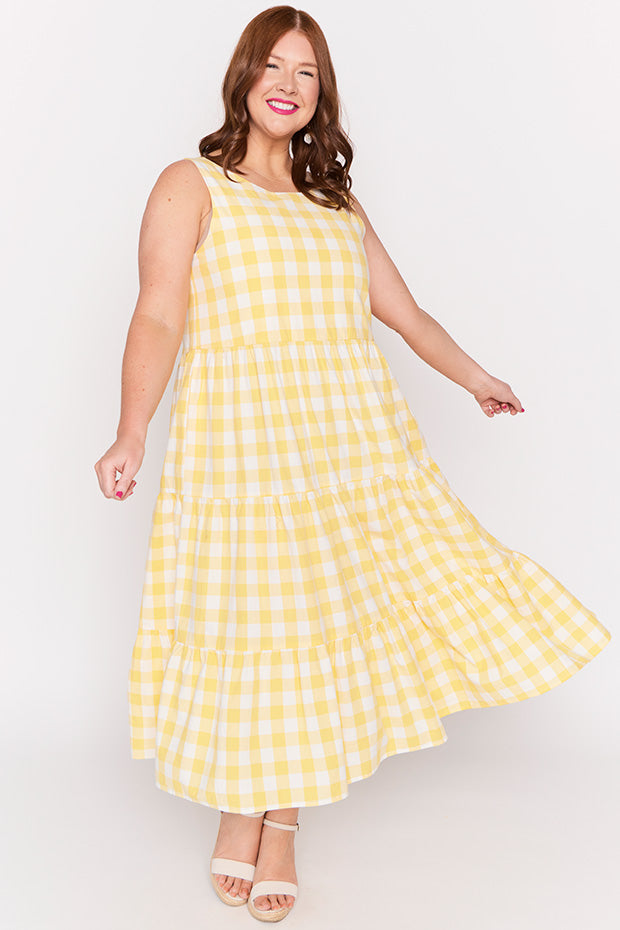 Maisy Yellow Gingham Dress – Yellow Gingham midi dress