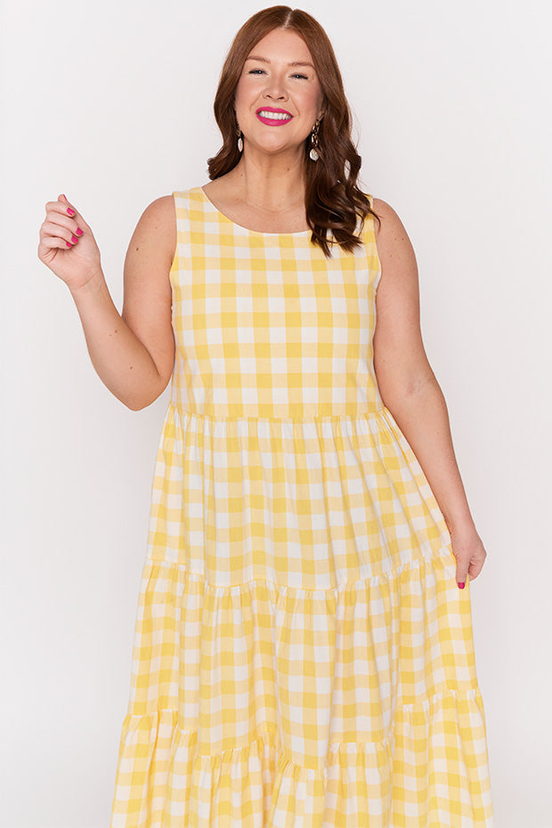 Maisy Yellow Gingham Dress – Yellow Gingham midi dress