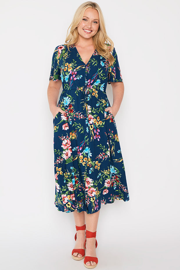 Michelle Navy In Bloom Dress – Navy In Bloom midi dress