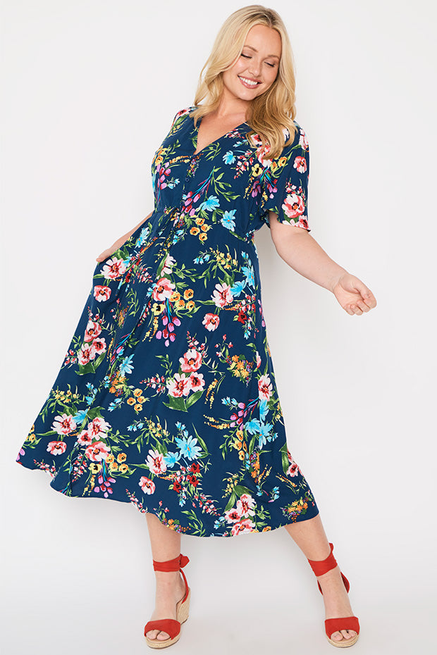 Michelle Navy In Bloom Dress – Navy In Bloom midi dress