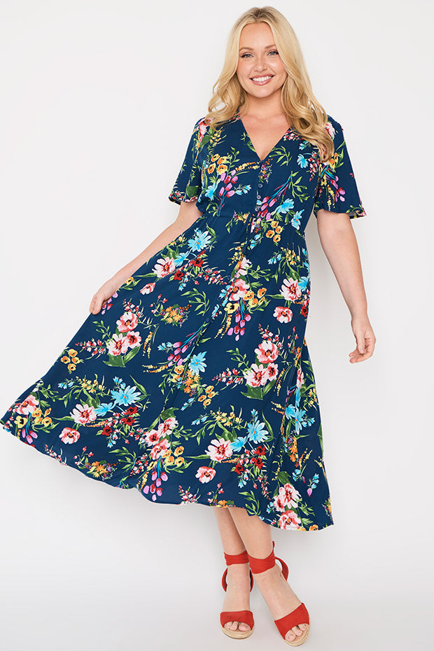Michelle Navy In Bloom Dress – Navy In Bloom midi dress