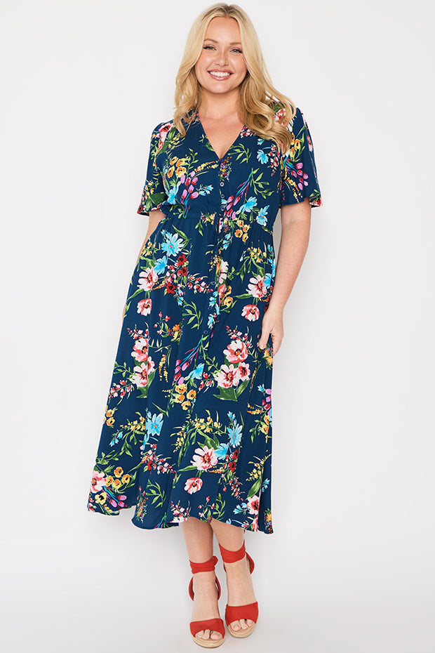 Michelle Navy In Bloom Dress – Navy In Bloom midi dress