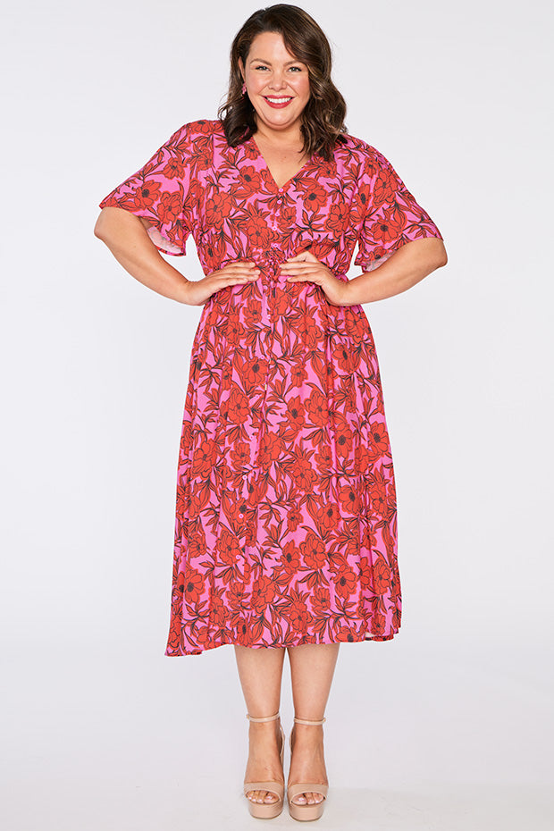 Michelle Pink Scarlet Dress โ Pink Scarlet midi dress