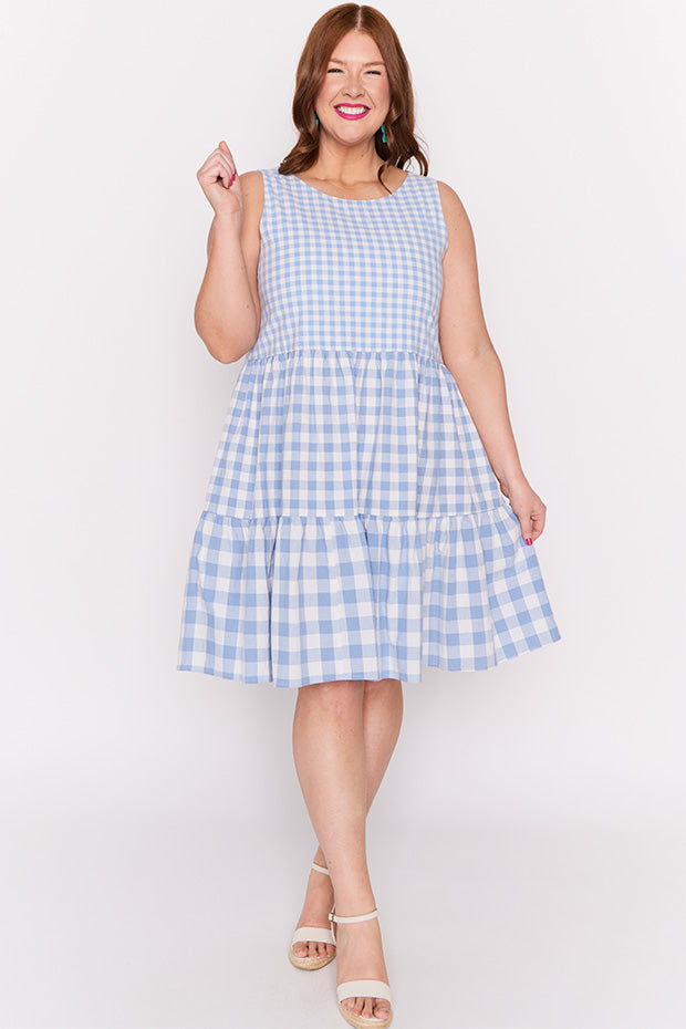 Joey Blue Gingham Dress – Blue Gingham knee length dress