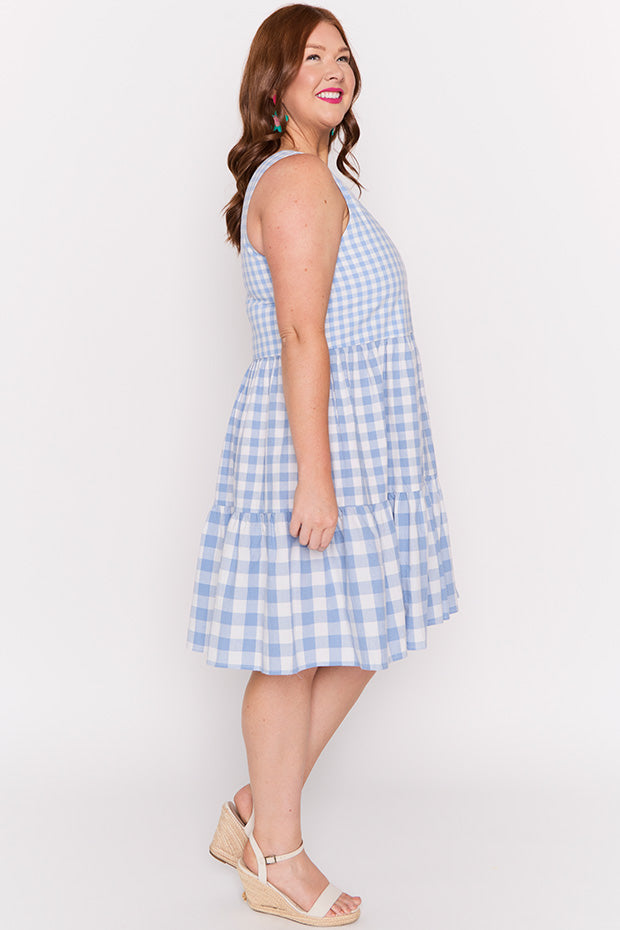 Joey Blue Gingham Dress – Blue Gingham knee length dress