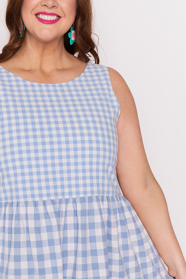 Joey Blue Gingham Dress – Blue Gingham knee length dress