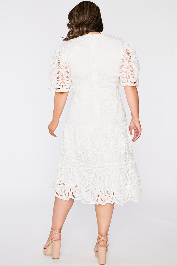 Nicolla White Lace Dress – White Lace midi dress