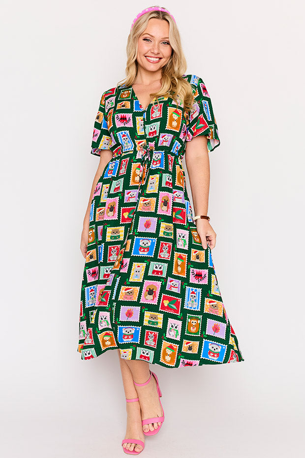 Michelle Aussie Stamps Christmas Dress – Aussie Stamps Christmas midi dress