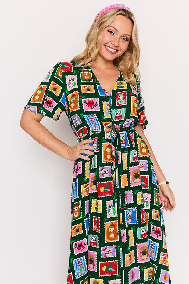 Michelle Aussie Stamps Christmas Dress – Aussie Stamps Christmas midi dress