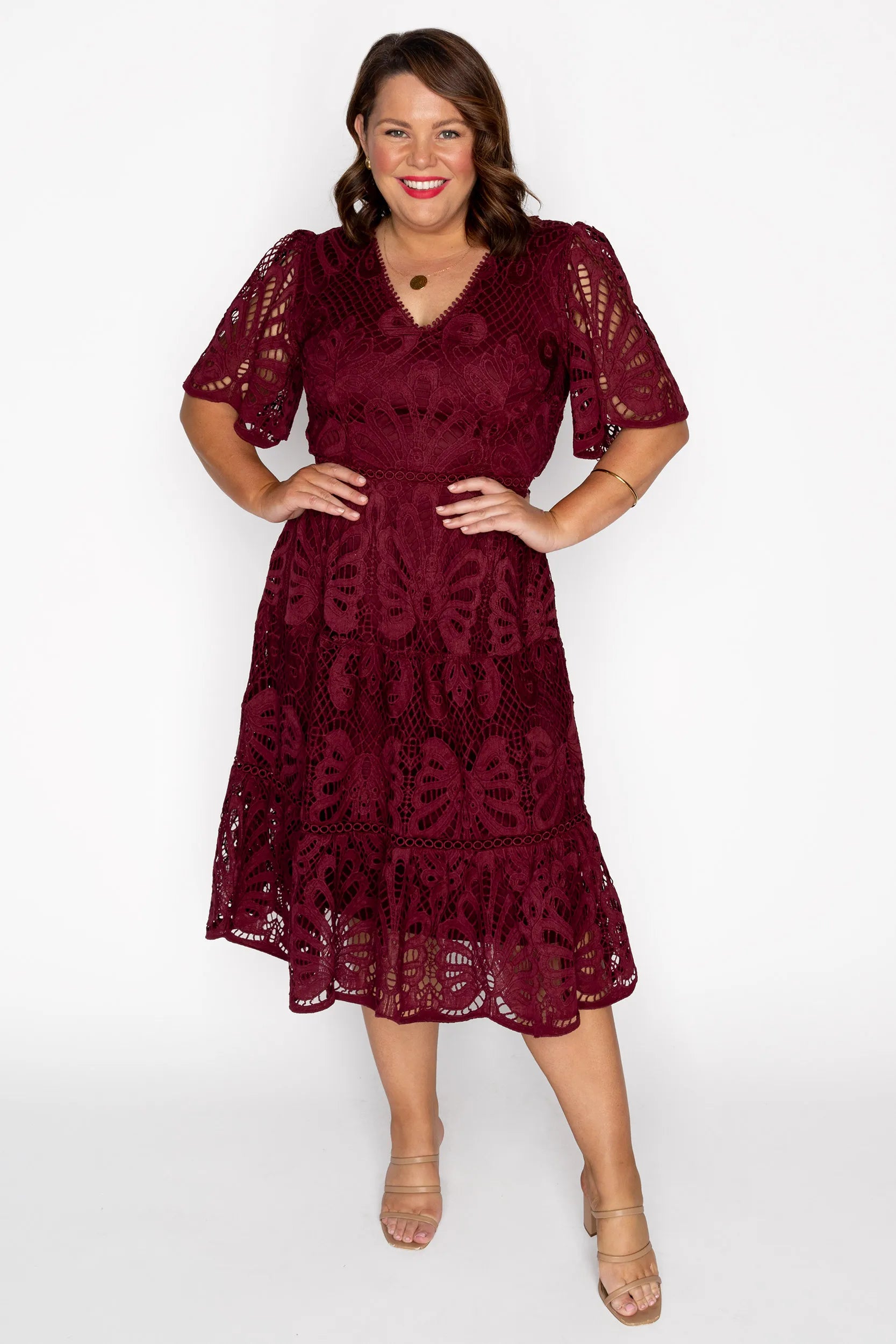 Nicolla Burgundy Lace Dress – Burgundy Lace midi dress
