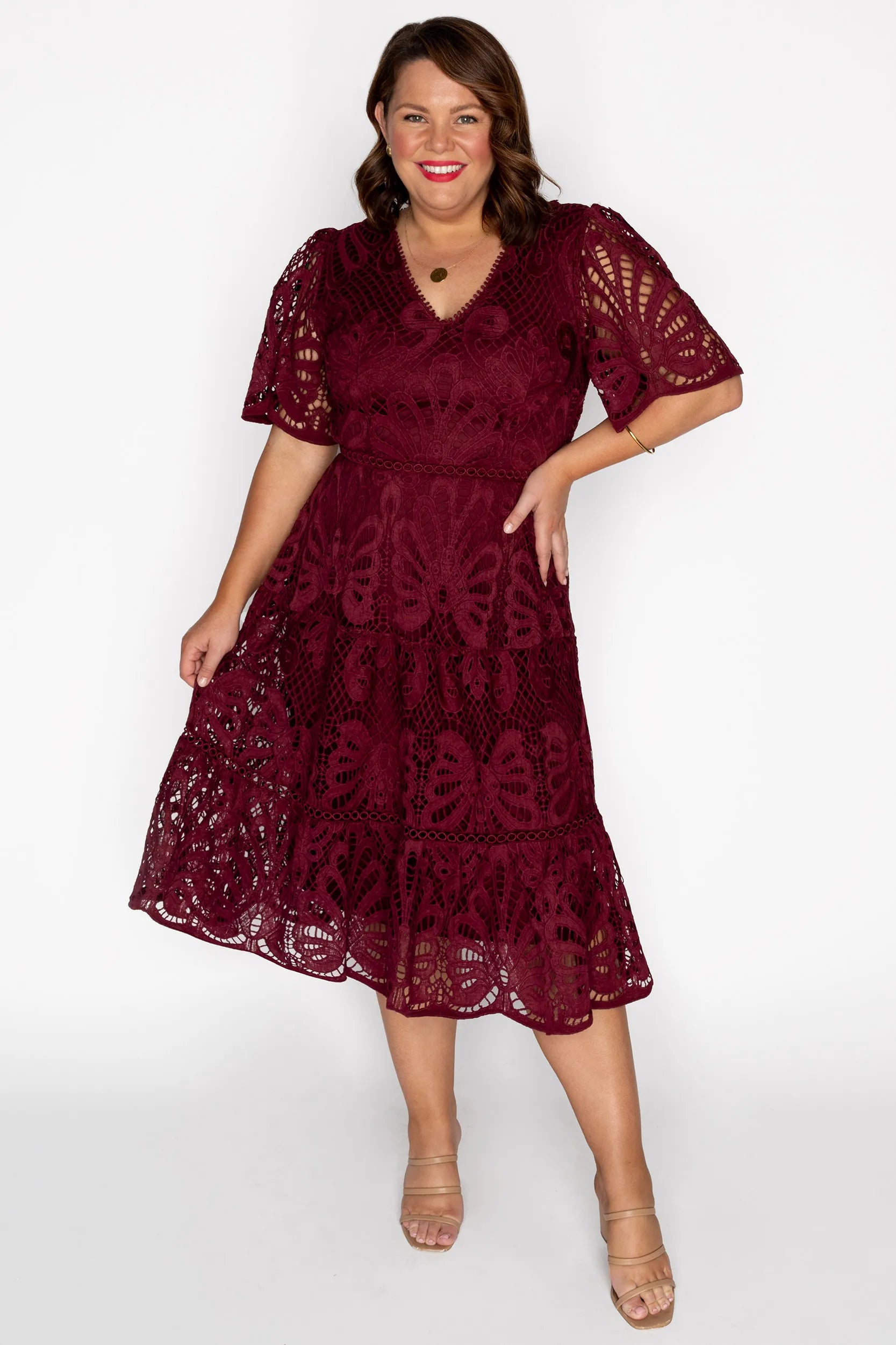Nicolla Burgundy Lace Dress – Burgundy Lace midi dress