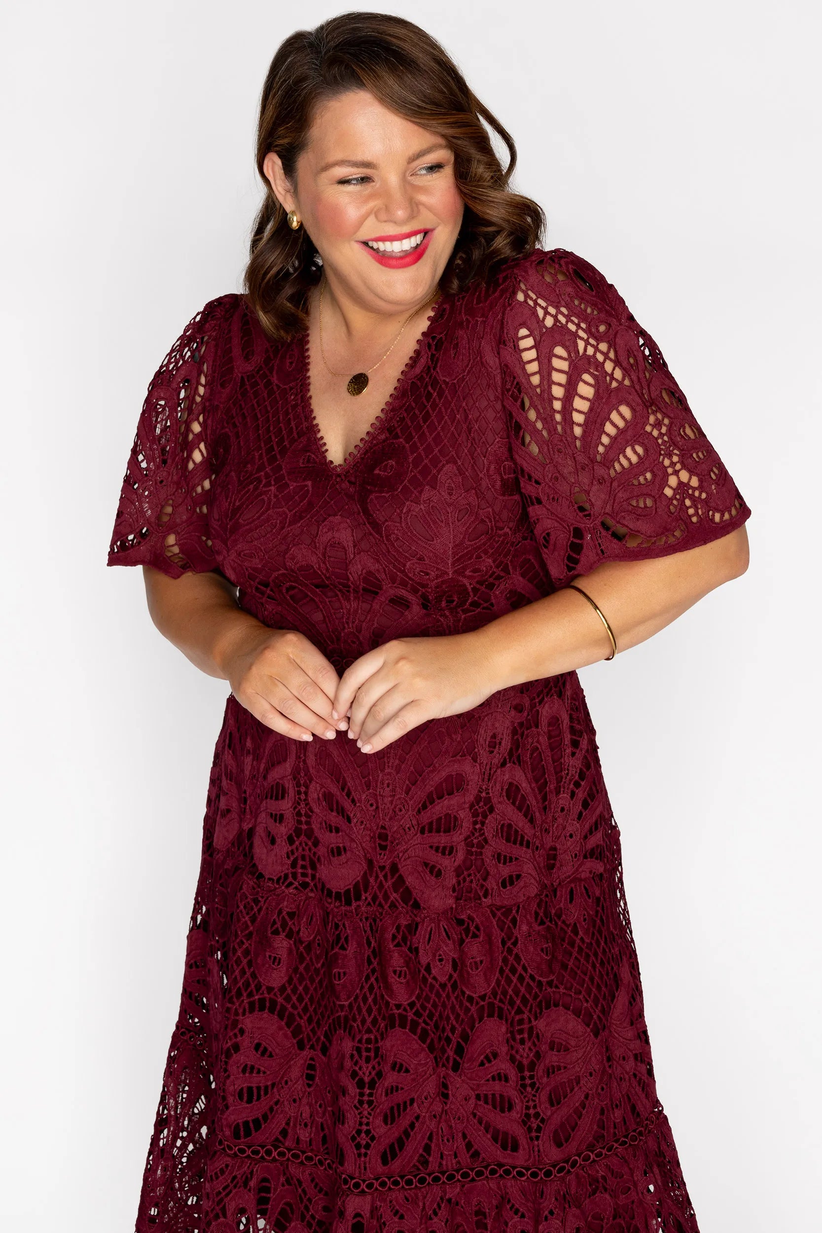 Nicolla Burgundy Lace Dress – Burgundy Lace midi dress
