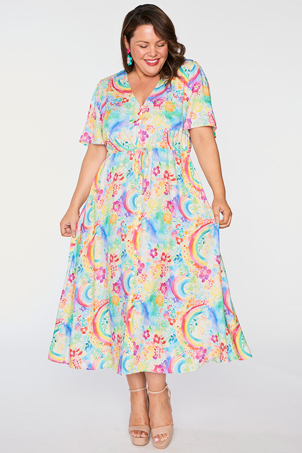 Michelle Rainbow Garden Dress – Rainbow Garden midi dress