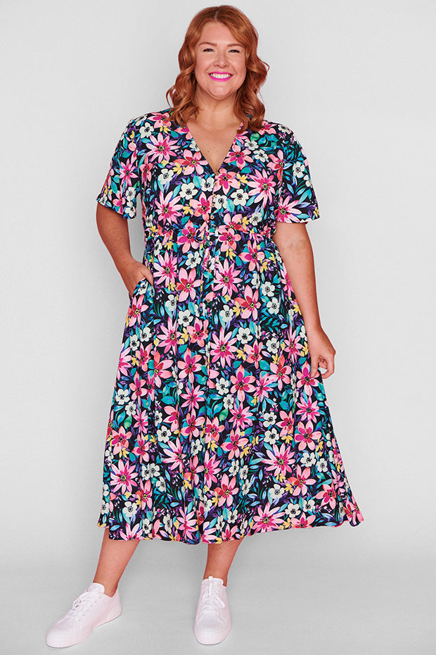 Marley Neon Bloom Dress – Neon Bloom midi dress