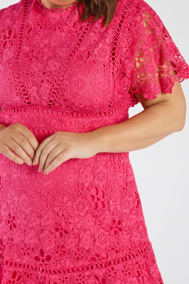 Melanie Pink Lace Dress – Pink Lace knee length dress