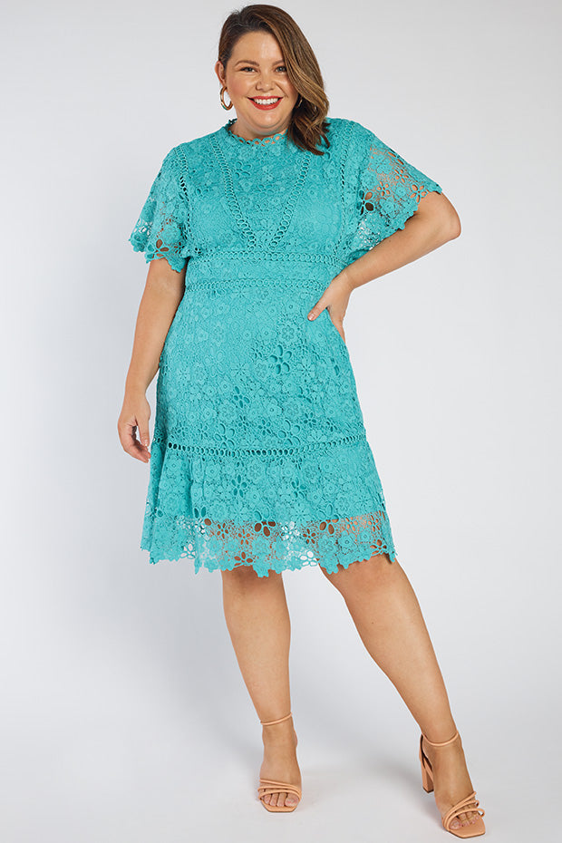 Melanie Sea Foam Lace Dress – Sea Foam Lace knee length dress