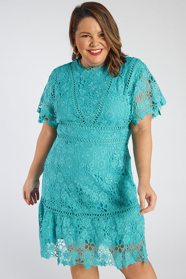 Melanie Sea Foam Lace Dress – Sea Foam Lace knee length dress