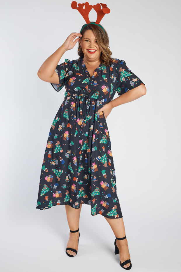 Marley Christmas Pets Dress โ Christmas Pets midi dress