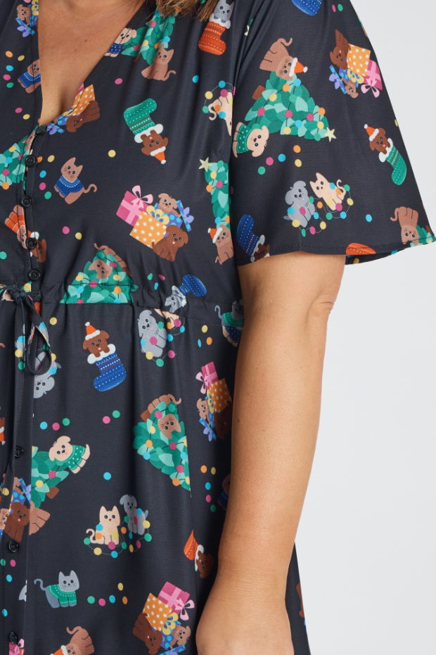Marley Christmas Pets Dress โ Christmas Pets midi dress