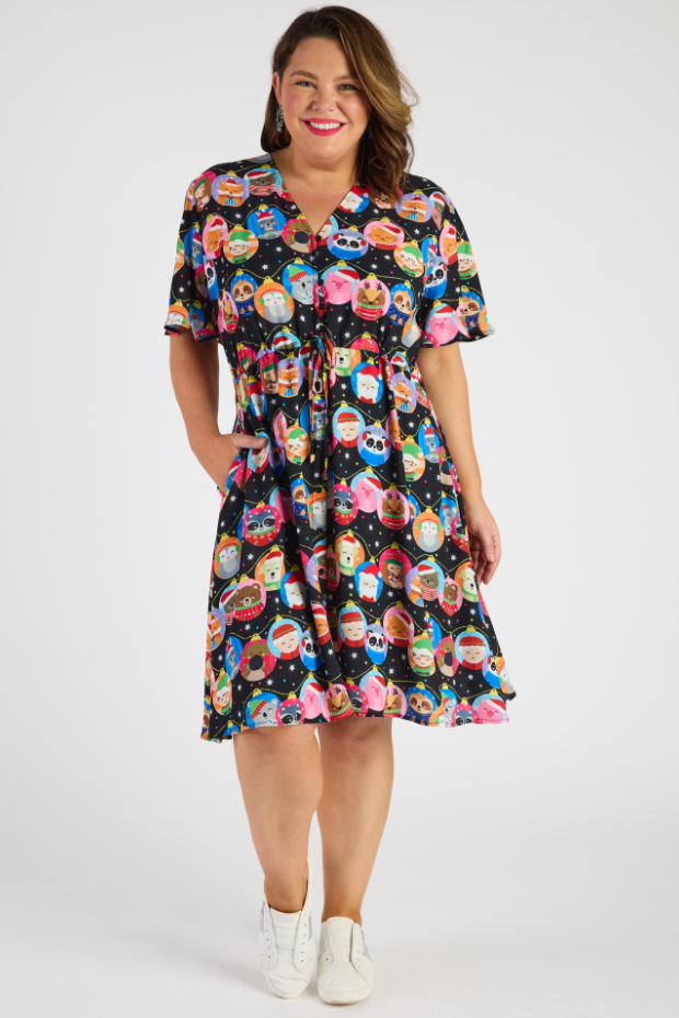 Siena Bauble Christmas Dress โ Bauble Christmas knee length dress
