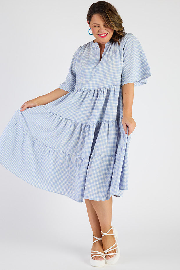 Birdie Gingham Blue Dress – Gingham Blue midi dress