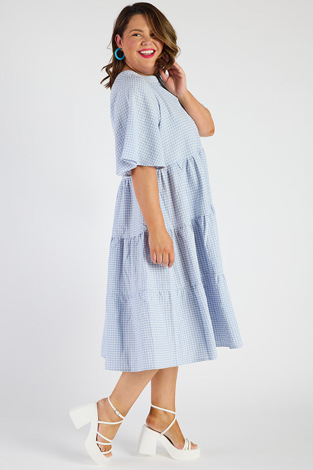 Birdie Gingham Blue Dress – Gingham Blue midi dress