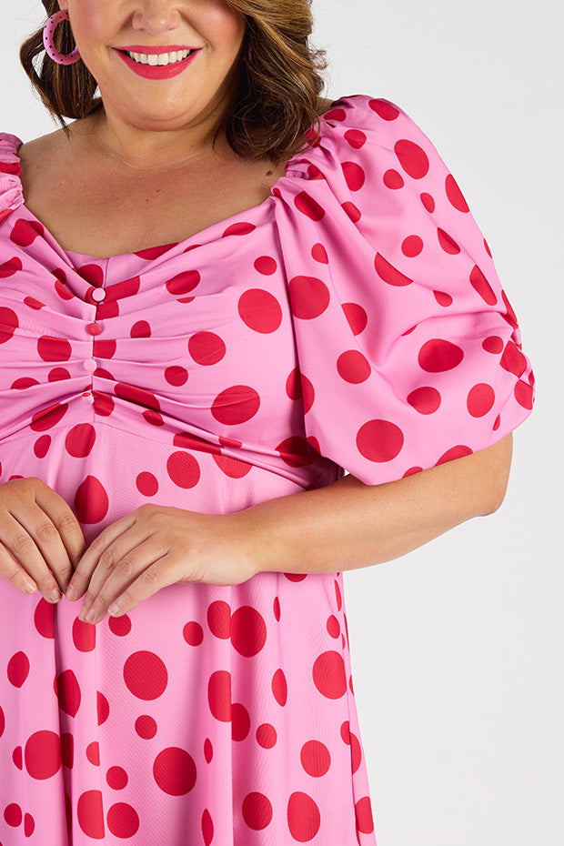 Demi Pink Multi Spot Dress – Pink Multi Spot midi dress