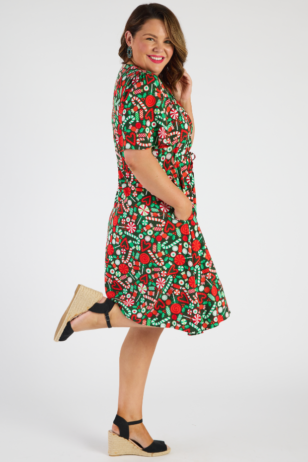 Jaz Lollie Christmas Dress โ Lollie Christmas knee length dress