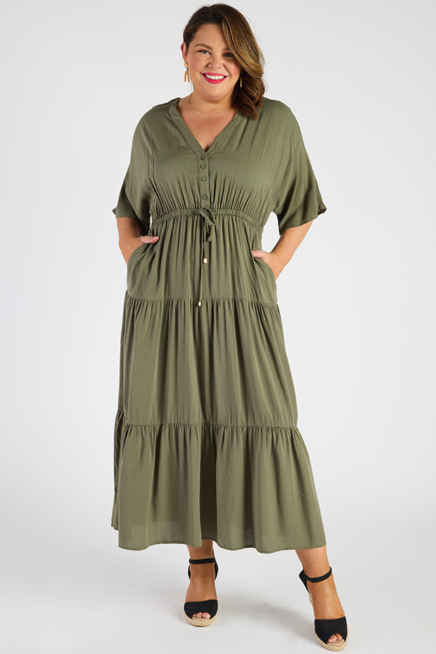 Maddie Khaki Dress – Khaki maxi dress