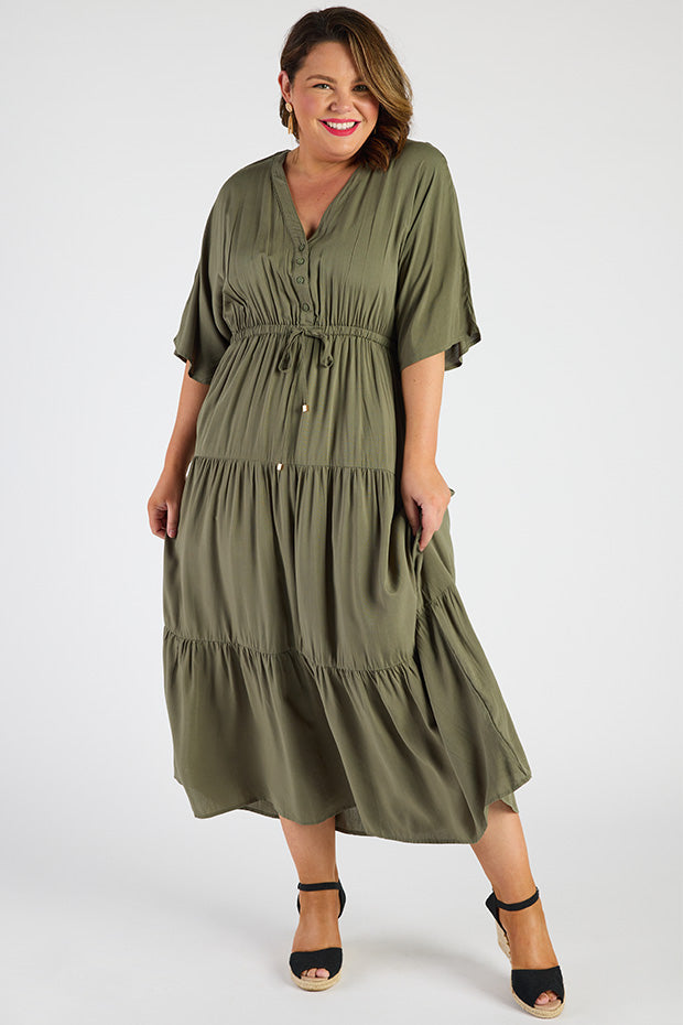Maddie Khaki Dress – Khaki maxi dress