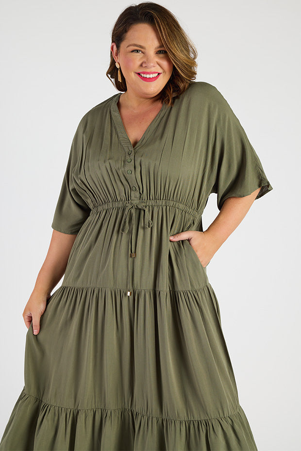 Maddie Khaki Dress – Khaki maxi dress