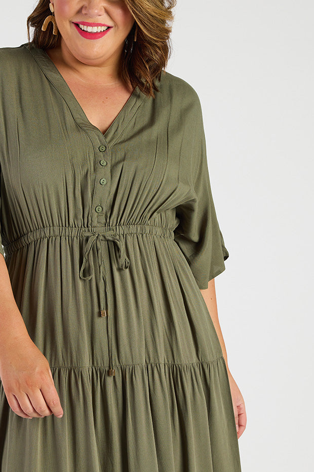 Maddie Khaki Dress – Khaki maxi dress