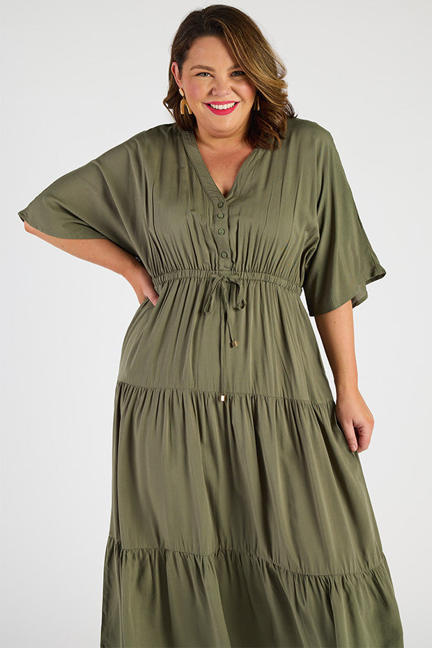 Maddie Khaki Dress – Khaki maxi dress