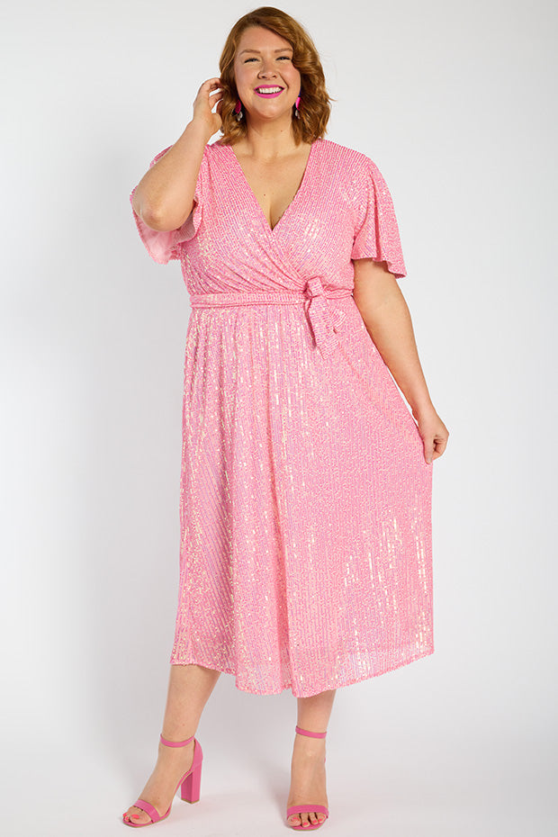 Lover Pink Sequin Dress – Pink Sequin midi dress