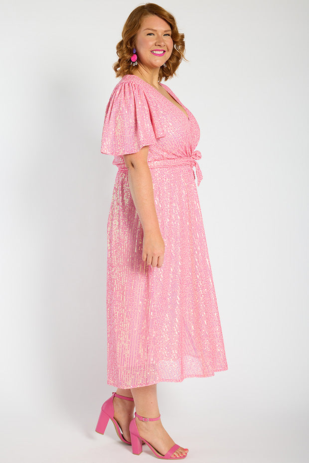 Lover Pink Sequin Dress – Pink Sequin midi dress