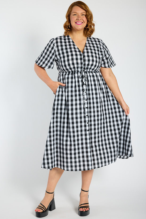Marley Gingham Black Dress – Gingham Black midi dress