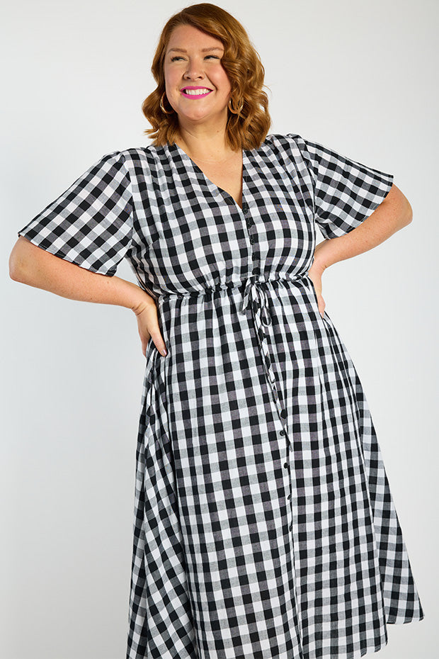 Marley Gingham Black Dress – Gingham Black midi dress