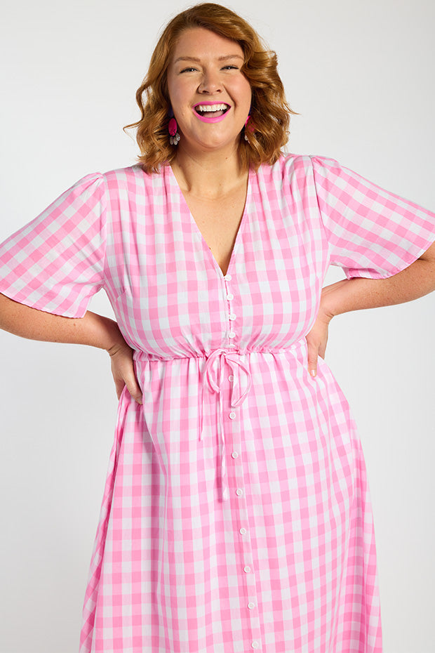 Marley Gingham Pink Dress – Gingham Pink midi dress
