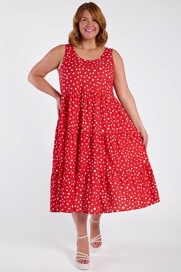 Debbie Red Spot Dress โ Red Spot midi dress