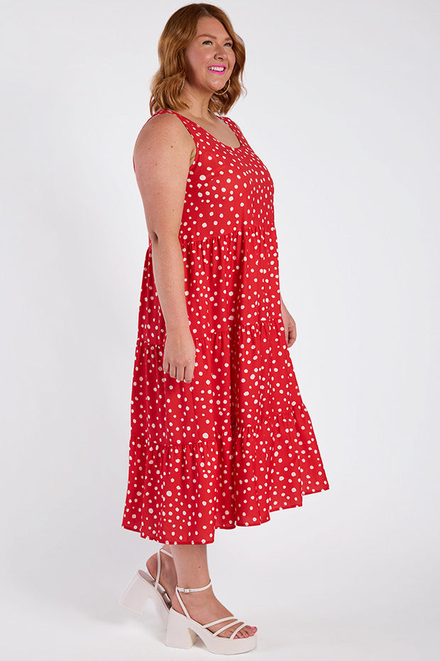 Debbie Red Spot Dress โ Red Spot midi dress