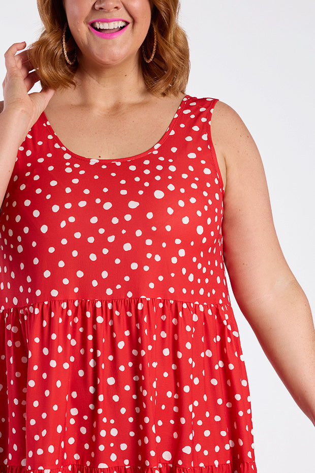 Debbie Red Spot Dress โ Red Spot midi dress