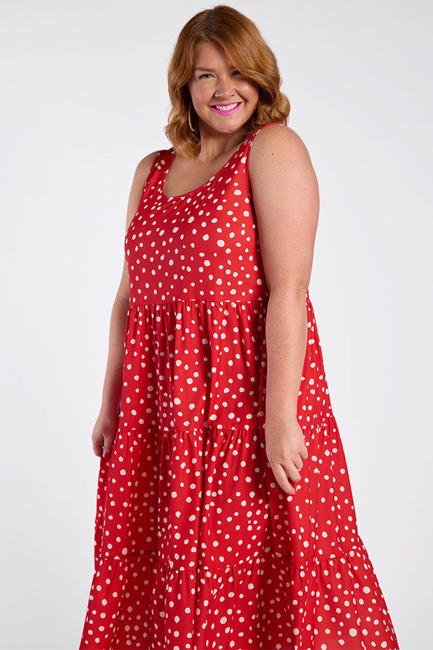 Debbie Red Spot Dress โ Red Spot midi dress