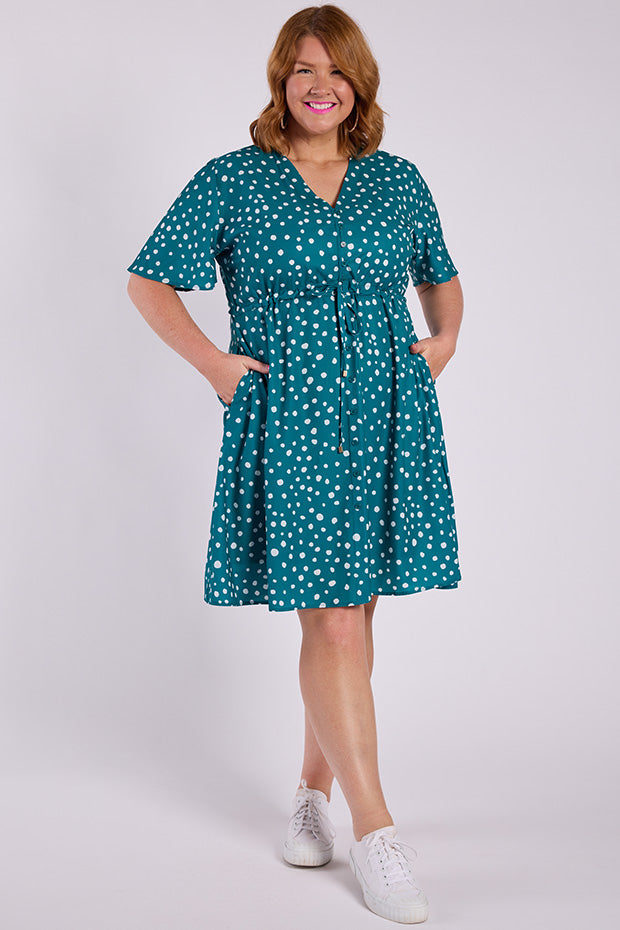 Siena Teal Spot Dress – Teal Spot midi dress