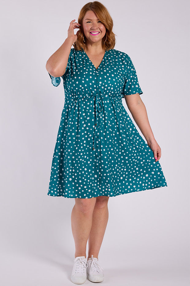Siena Teal Spot Dress โ Teal Spot midi dress