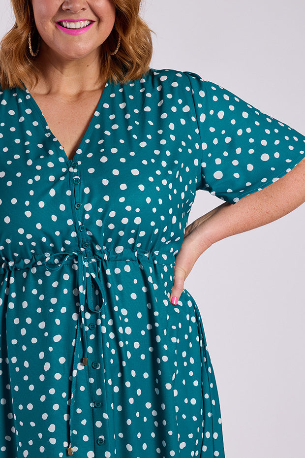 Siena Teal Spot Dress โ Teal Spot midi dress