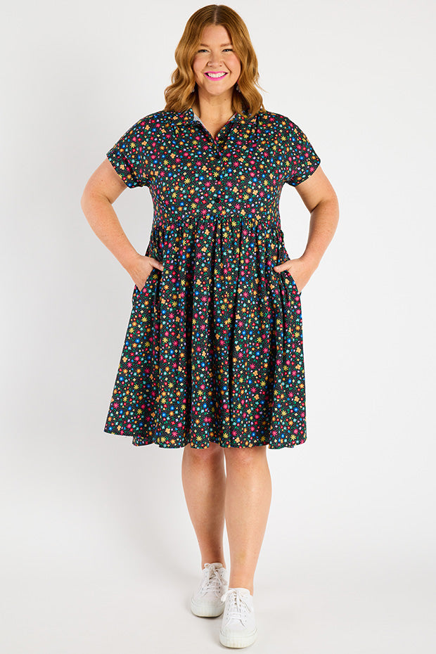 Frankie Ditsy Black Dress – Ditsy Black shirt dress
