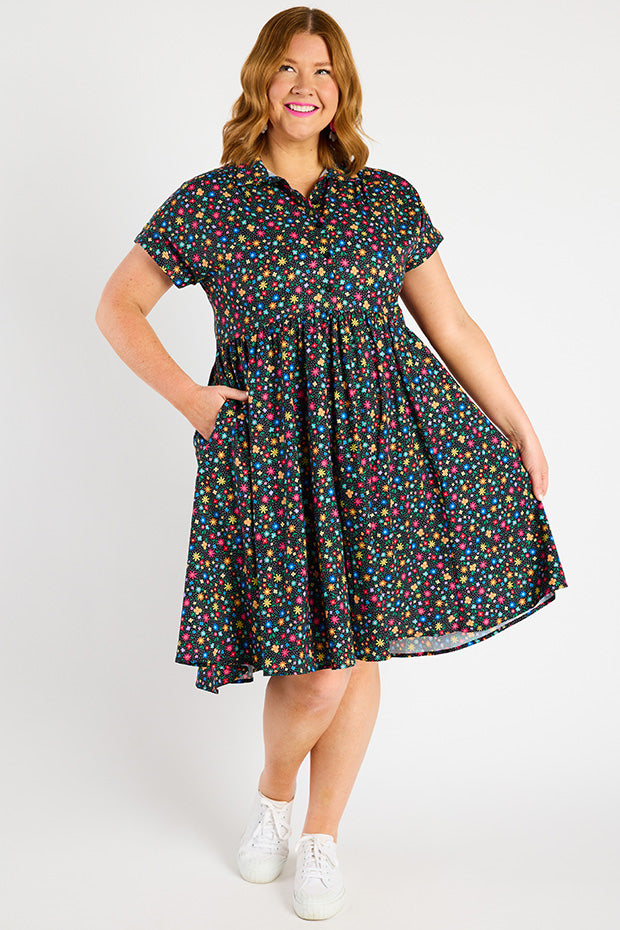 Frankie Ditsy Black Dress – Ditsy Black shirt dress