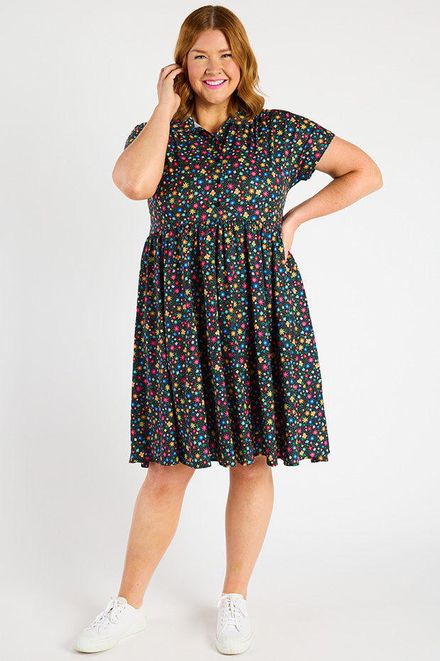 Frankie Ditsy Black Dress – Ditsy Black shirt dress