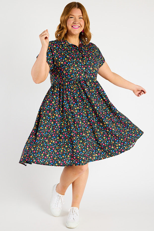 Frankie Ditsy Black Dress – Ditsy Black shirt dress